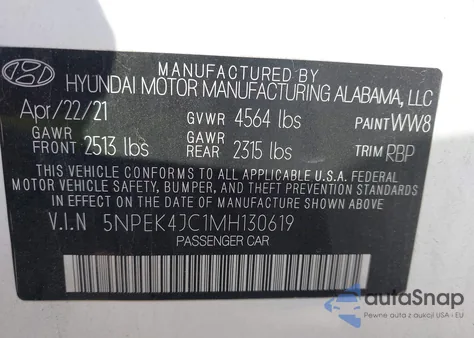 2021 Hyundai Sonata N Line from USA, damaged, VIN 5NPEK4JC1MH130619